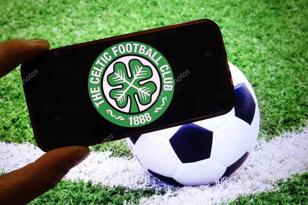 Konskie, Poland - September 15, 2025: Celtic F.C. club logo displayed on mobile phone