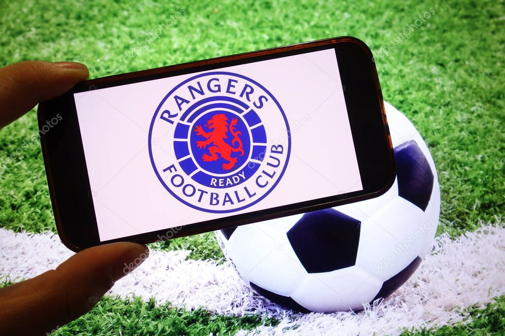 Konskie, Poland - September 15, 2025: Rangers F.C. club logo displayed on mobile phone