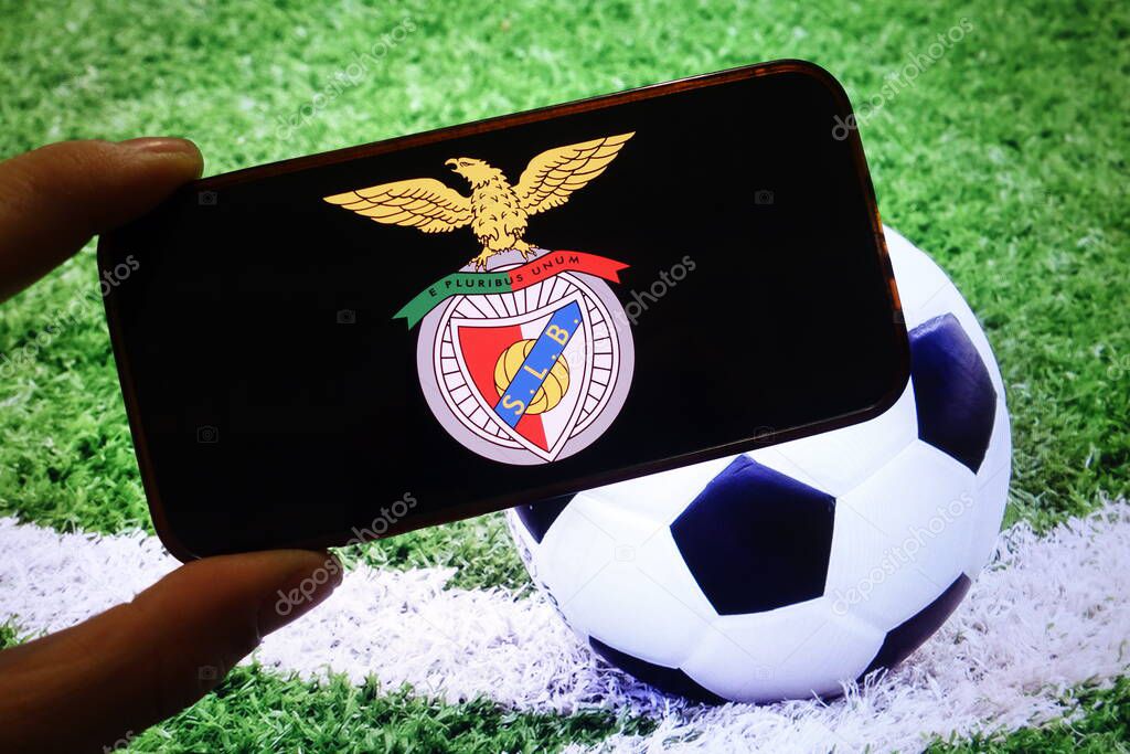 Konskie, Poland - September 15, 2025: SL Benfica club logo displayed on mobile phone