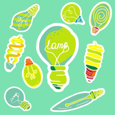 Aynı tarzda yapılan farklı türde ampullerin vektör seti