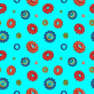 Kavramsal endüstriyel zemin, 3d dişli jantlar veya teknik dişliler ile sorunsuz arka plan. Son derece ayrıntılı mühendislik tasarım elemanları. - Vektör