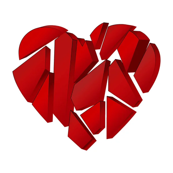 Vento Cardíaco Partido Partes Coração Isométrico Separadamente Fundo Branco — Vetor de Stock