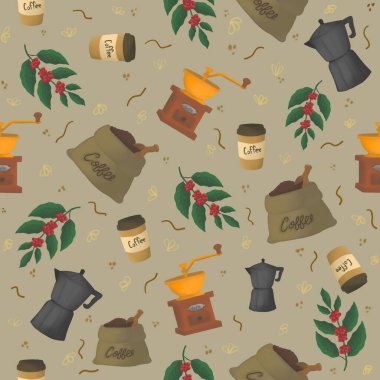   Kahve elementleriyle bej bir arka planda pürüzsüz desen