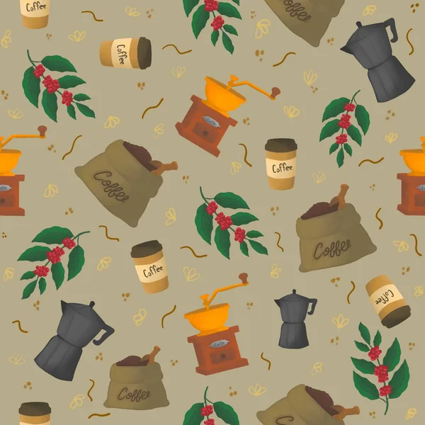   Kahve elementleriyle bej bir arka planda pürüzsüz desen