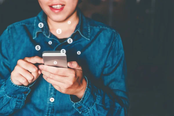 Online Banking Affärsman Med Smartphone Med Kreditkort Fintech Och Blockchain — Stockfoto