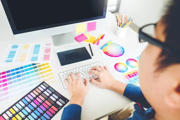 Diseño Gráfico Dibujo Tableta Gráfica Lugar Trabajo — Foto de Stock