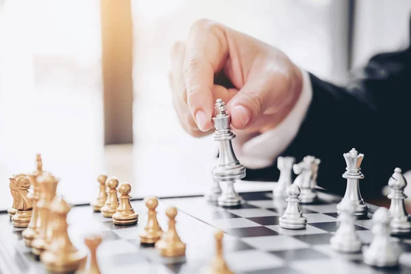 Businessman Playing Chess Game Planning Leading Strategy Successful Business Leader — Stock Photo, Image