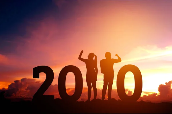 2020 Yeni yıl Çift kutlama başarısı 2020 Mutlu yeni yıl — Stok fotoğraf
