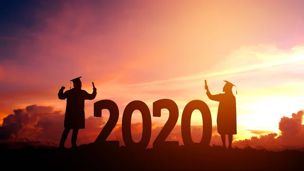 2020 Nouvelle année Silhouette diplômés en 2020 ans educati — Photo