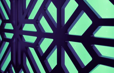 Spa merkezinde mavi soyut vitray pencere. Çiçek deseni mozaik cam.