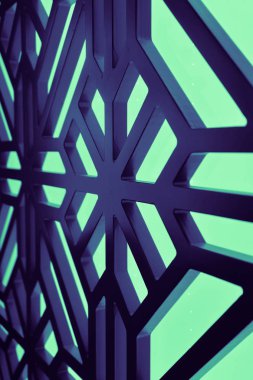 Spa merkezinde mavi soyut vitray pencere. Çiçek deseni mozaik cam.