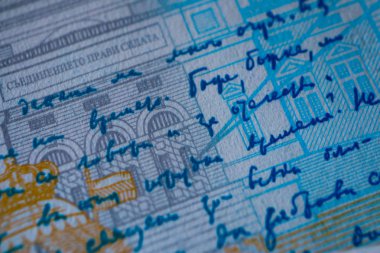 Bulgaristan para birimi Bgn banknot, 20 leva, ters tarafı, bölüm, makro.
