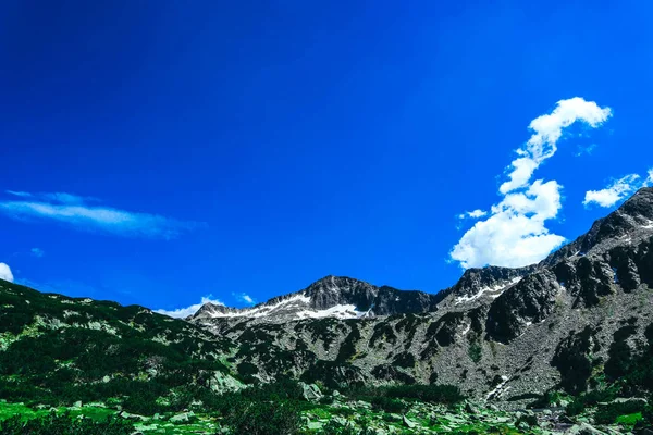 美しいアルプスの高い山ピーク 青い空を背景 驚くほどの楽園風景をハイキングする山夏 — ストック写真
