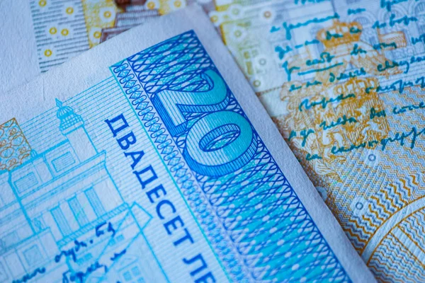 Bulgaristan para birimi Bgn banknot, 20 leva, ters tarafı, bölüm, makro.