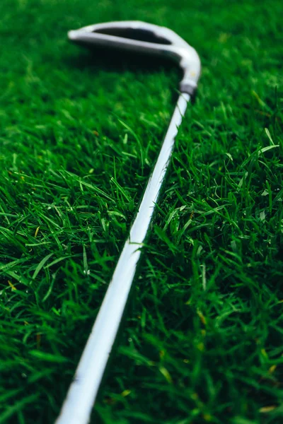 Golf Stick Green Grass Background Blurred Macro View Luxury Sport — Stock Photo, Image