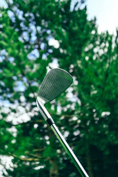 Golfschläger Auf Einem Himmel Und Kiefer Hintergrund Makro Ansicht Luxus — Stockfoto