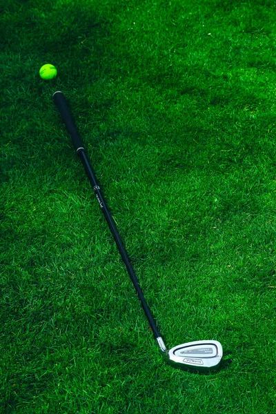 Bulgaristan, Pirin Golf village - 8 Nisan 2018: Golf Ekipmanları, sopa ile bir ot topla.