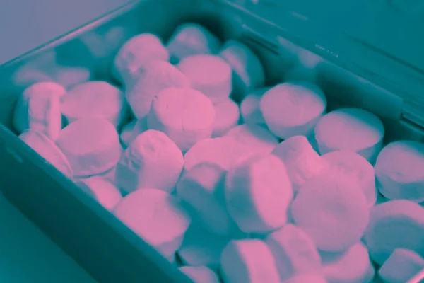 Pilules Dans Une Boîte Métal Grand Nombre Pilules Arrondies Dans — Photo