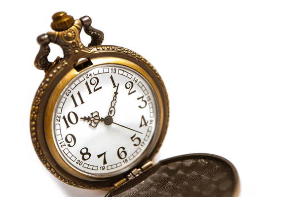 Antieke Clock Gezicht Close Geïsoleerd Een Witte Achtergrond Oude Zakhorloge — Stockfoto