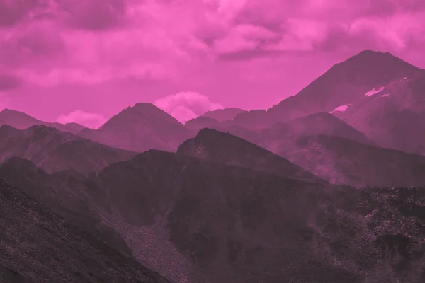 Beautiful Mystic Mountains Sunset Landscape Mystical Alpine Morning Sunrise Violet — Stock Photo, Image