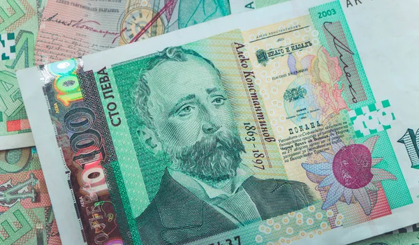 Foto Muestra Billete Moneda Búlgara 100 Leva Bgn Cerca Representa — Foto de Stock