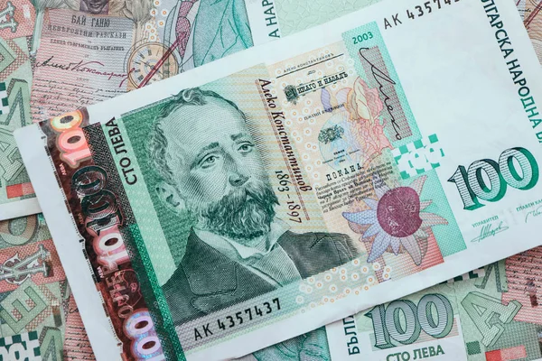 Foto Skildrar Den Bulgariska Valuta Sedeln 100 Leva Bgn Närbild — Stockfoto