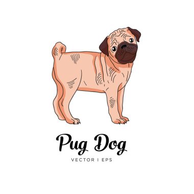 Düzenlenebilir vektör renkli robot resmini bir Pug köpek yavrusu. Beyaz bir arka plan üzerinde izole.