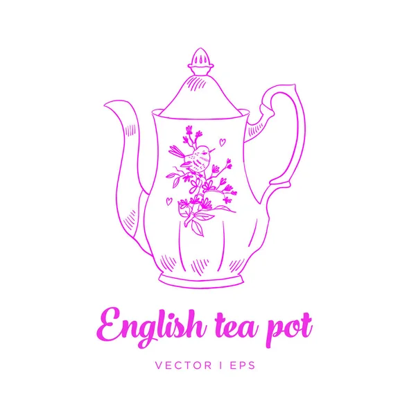 Υπέροχο Κλασικό Τσάι Κατσαρόλα Εικονογράφηση Διάνυσμα Περίγραμμα Σκίτσο — Διανυσματικό Αρχείο