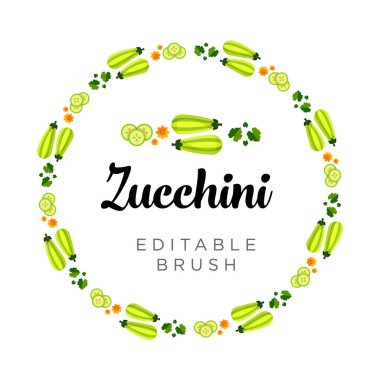 Düzenlenebilir vektör kabak yuvarlakça çerçeve, hasat kavramı, düzenlenebilir fırça, kabak yapraklar ve kabak çiçekleri