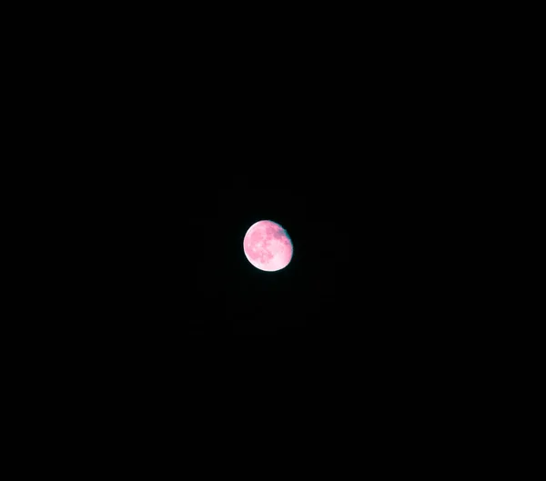 Félelmetes Rózsaszín Bolond Hold Sötét Égen Misztikus Éjszaka Háttér — Stock Fotó