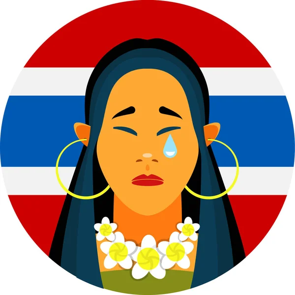 Bandera Tailandia Llorando Chica Asiática Retrato Triste Infeliz Cara Mujer — Vector de stock