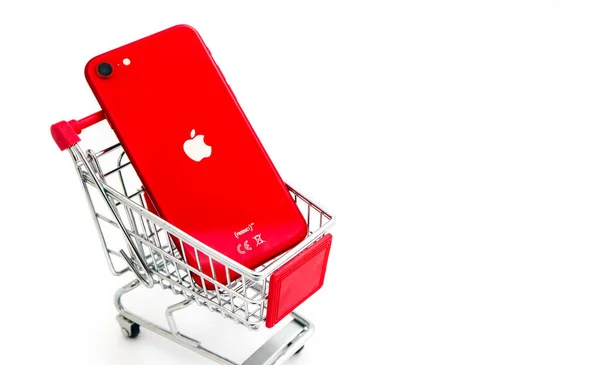 Franciaország Párizs Május 2020 Piros Apple Iphone Generációs Push Cart Stock Fotó