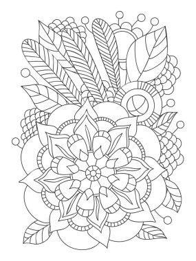 Çiçek desenli kart. Boyama Kitabı Sayfası.