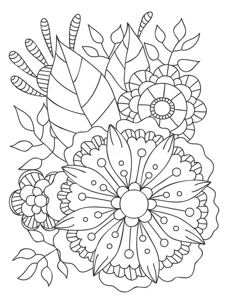 Carte avec un motif floral. Page de livre à colorier . — Image vectorielle