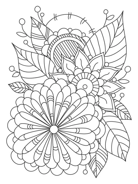 Carte avec un motif floral. Page de livre à colorier . — Image vectorielle