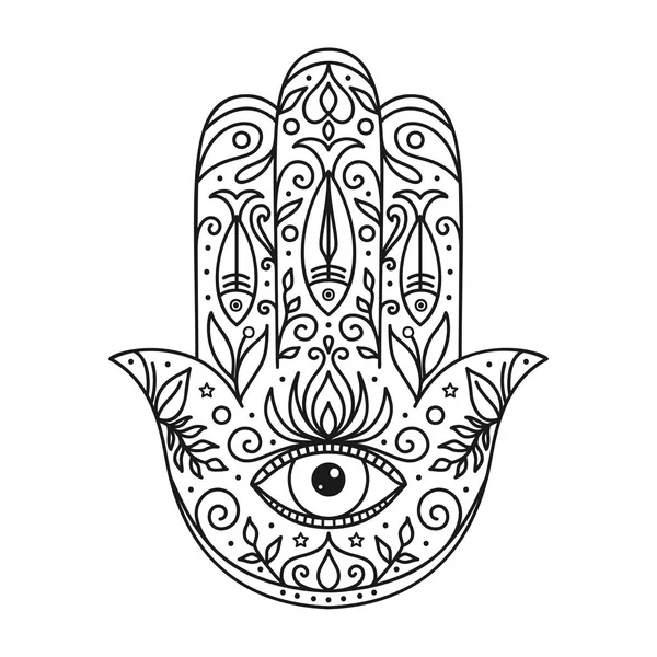 Vector illustration. Black and white coloring with hamsa — Stock Vector