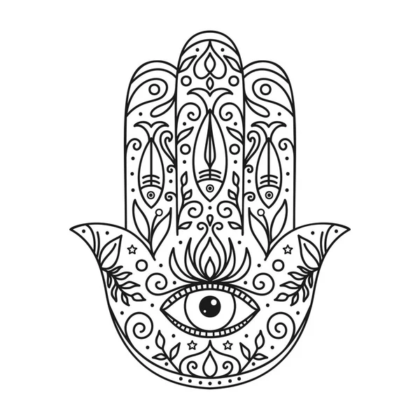 Illustration vectorielle. Coloris noir et blanc avec hamsa — Image vectorielle