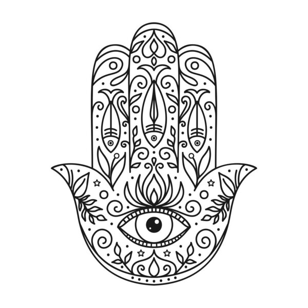 Векторная иллюстрация. Черно-белая раскраска с хамсой