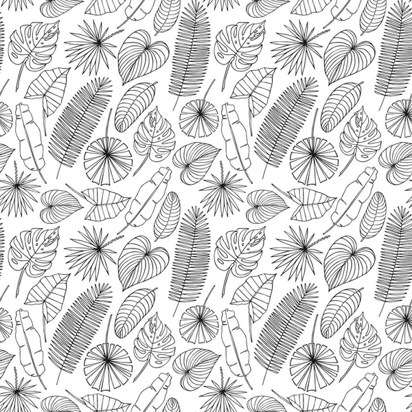 Modèle sans couture vecteur monochrome avec feuilles tropicales . — Image vectorielle