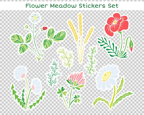 Vector flowers set of stickers. Naive childish illustration with a flower glade. — Stock Vector