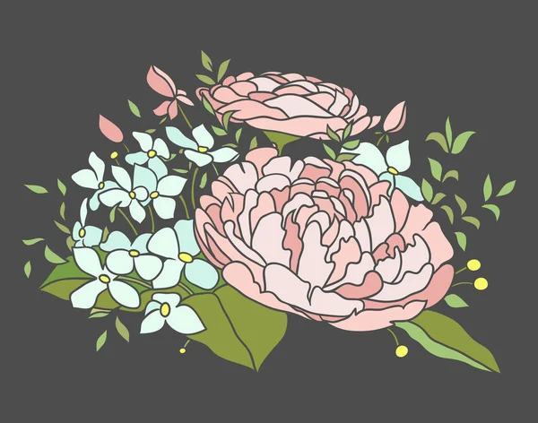 Vector illustratie met mooie bloemen. Platte stijl. — Stockvector