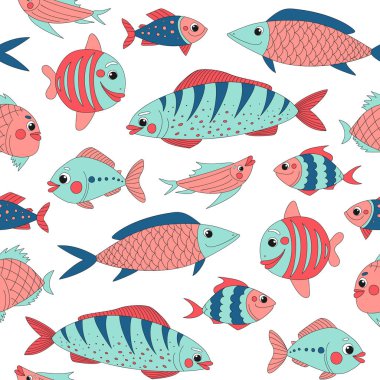 Dekorasyon tasarımı için dikişsiz desen sevimli balık.