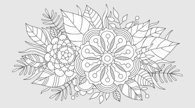 Çiçek desenli kart. Boyama Kitabı Sayfası.