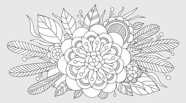 Carte avec un motif floral. Page de livre à colorier . — Image vectorielle