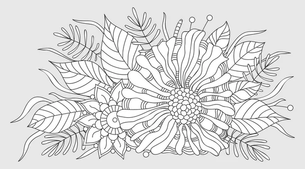 Cartão com um padrão floral. Desenho de livro para colorir . — Vetor de Stock