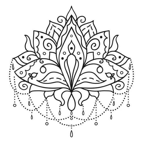 Art ethnique, la fleur de lotus ornementale. Elément dessiné à la main, paisley indien à motifs . — Image vectorielle
