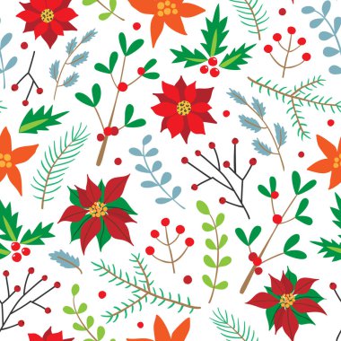 Noel aralıksız desenli ladin dalları, çobanpüsküllü, noktalı