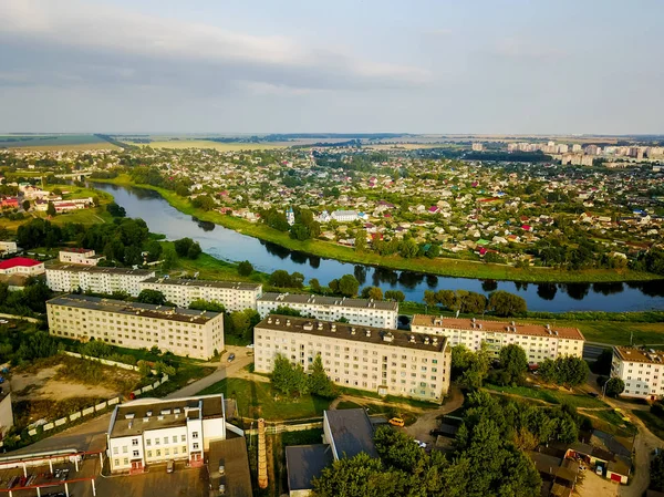 Vista aérea do rio Dnieper que flui através de Orsha Belarus — Fotografia de Stock