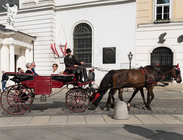 Carruaje tradicional conducido por caballos en las calles de Viena histórico — Foto de Stock