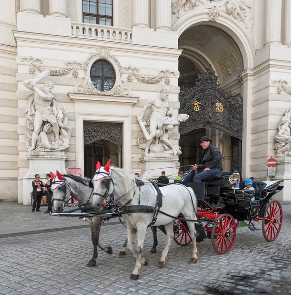 Traditionella häst driven vagn på gatorna Wiens historiska — Stockfoto